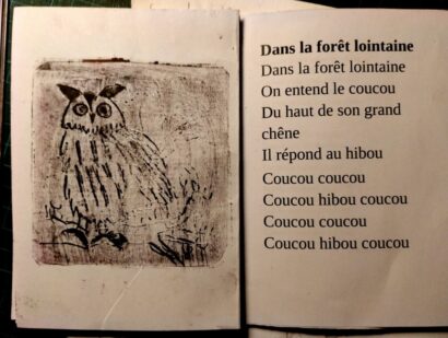 Coucou Hibou - Gravure sur Tetra Pak de Michel Haulard La Brière