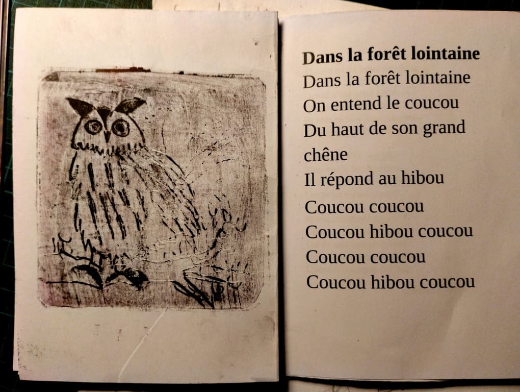 Coucou Hibou - Gravure sur Tetra Pak de Michel Haulard La Brière